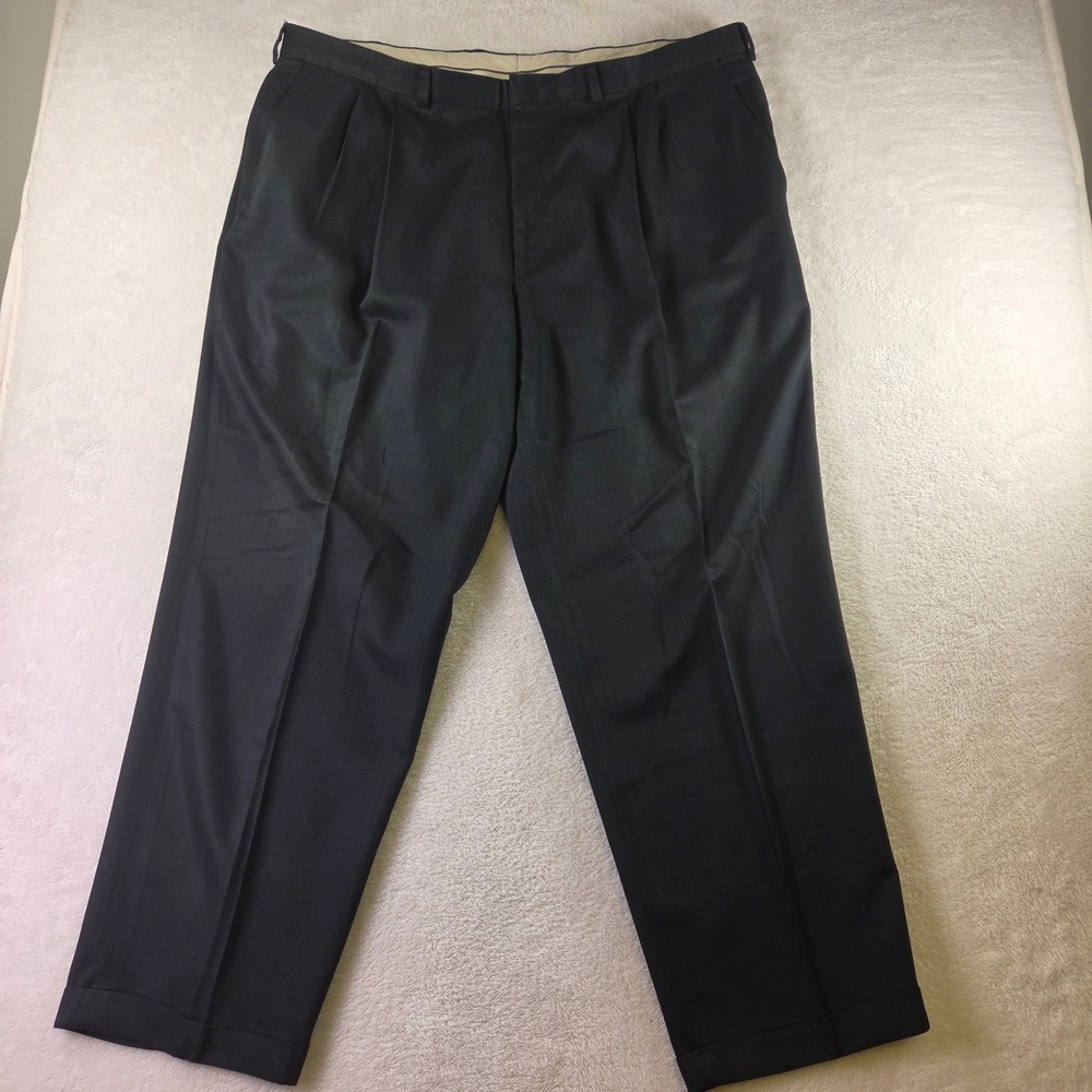 Savane Deep Dye Black Pleated Dress Pants Mens 46x32 Cuffed Wrinkle Free